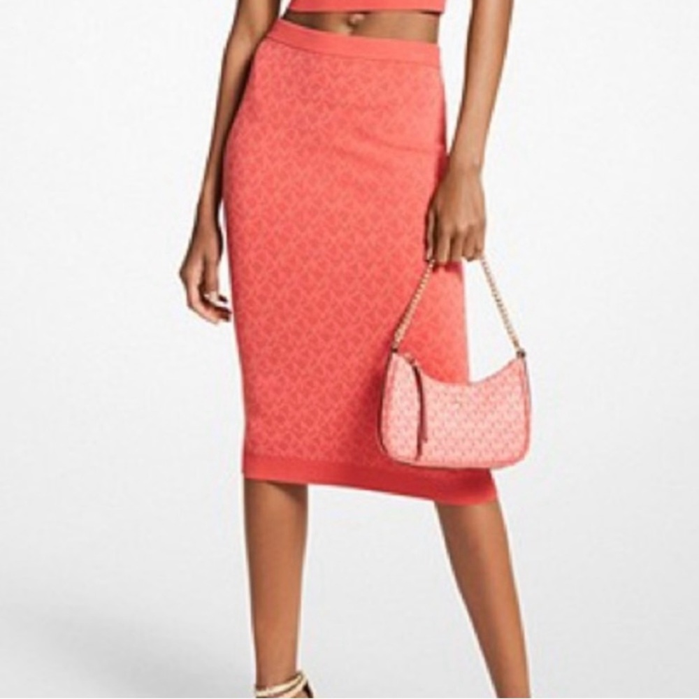 Michael Kors Orange Ribbed Midi Pencil Skirt medium